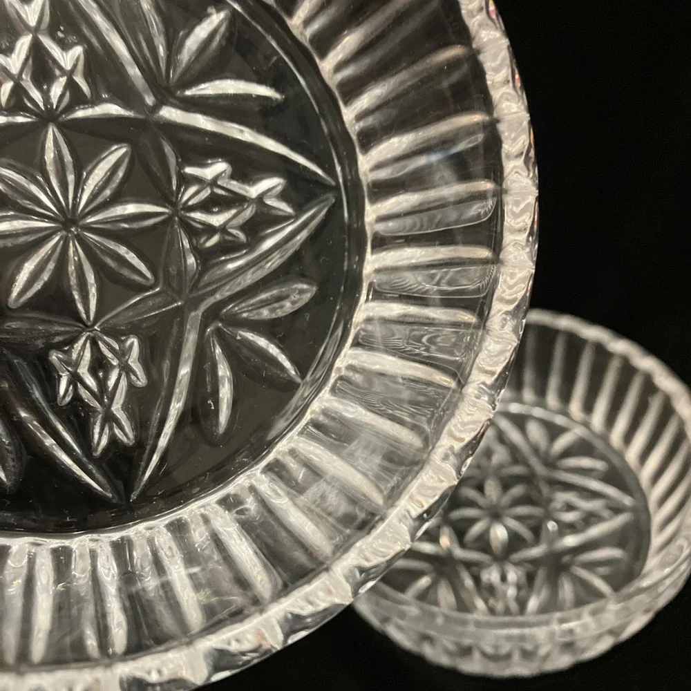 Shannon Crystal Candy Dip Nut Bowls 4 Piece Etched Cut Star Design Ridged 4in